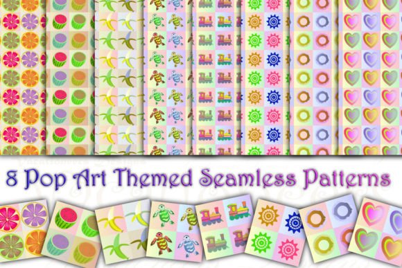 8 Pop Art Themed Seamless Patterns: Vibrant, Ready-to-Use Backgrounds for Crafters and Designers