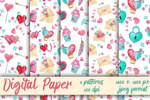 Patterns Love Valentine’s Day Watercolor Digital Papers