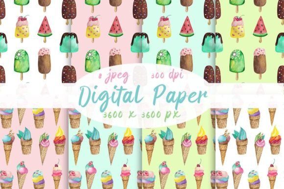 Patterns Watercolor Ice Cream, Popscicle